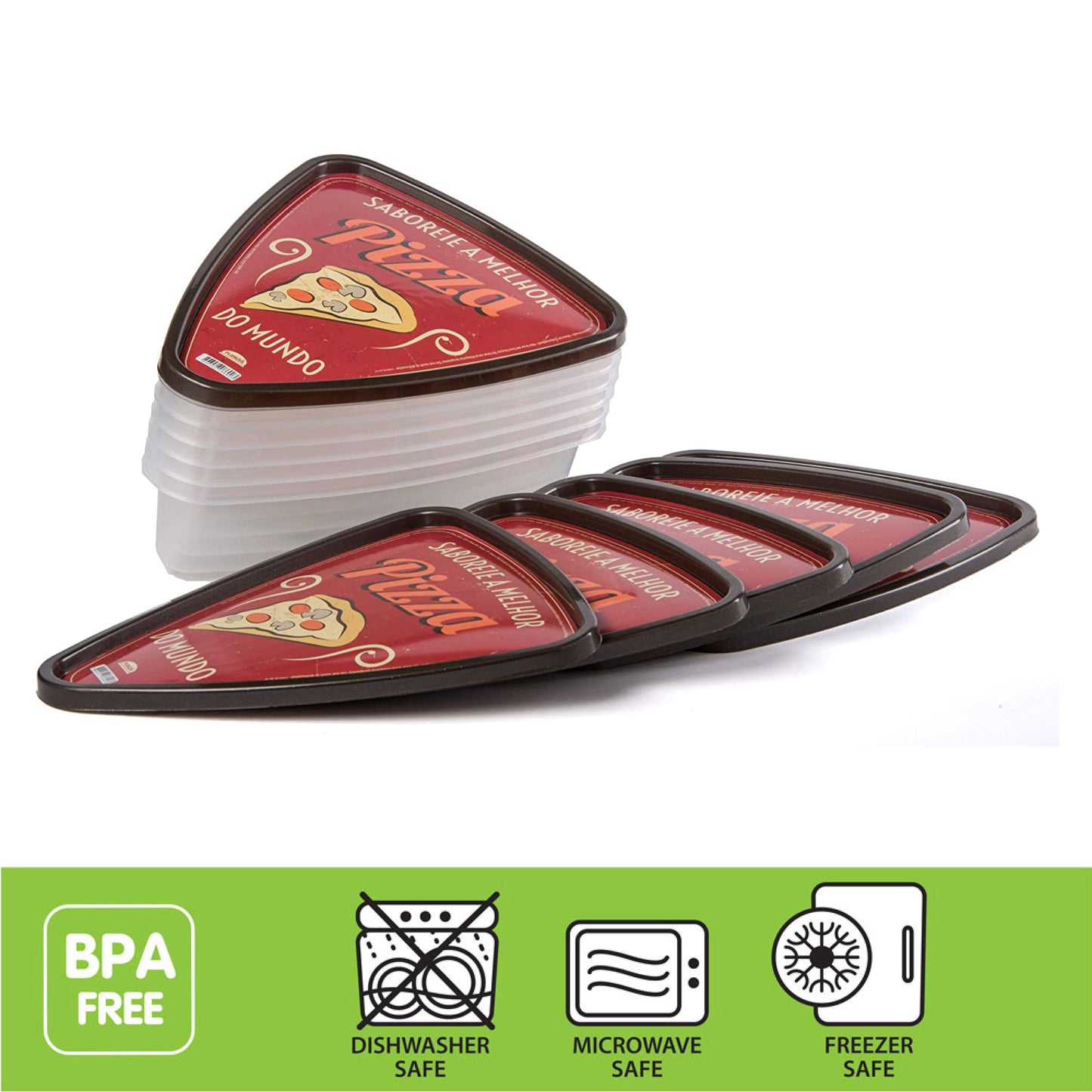 Pizza Slice Plastic Container Storage with Lids. Tray, Holder and Saver. Plastic Packs to go