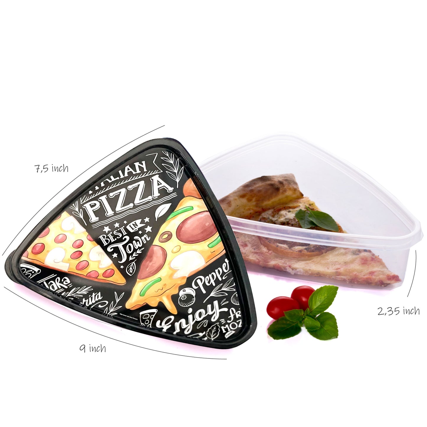 Pizza Slice Plastic Container Storage with Lids. Tray, Holder and Saver. Plastic Packs to go