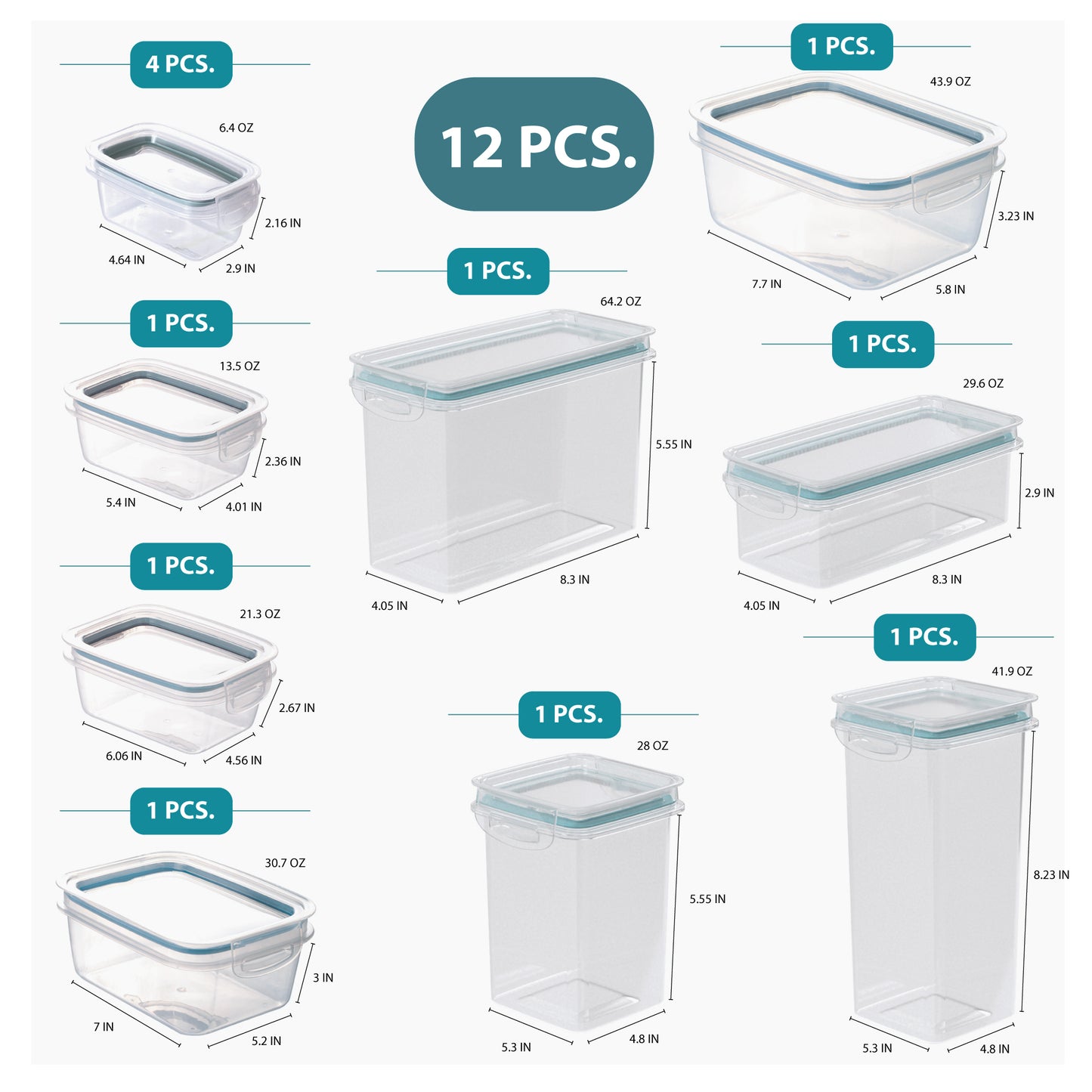 Air Tight Sealable Hermetic Plastic Containers for Food and Cereal Storage