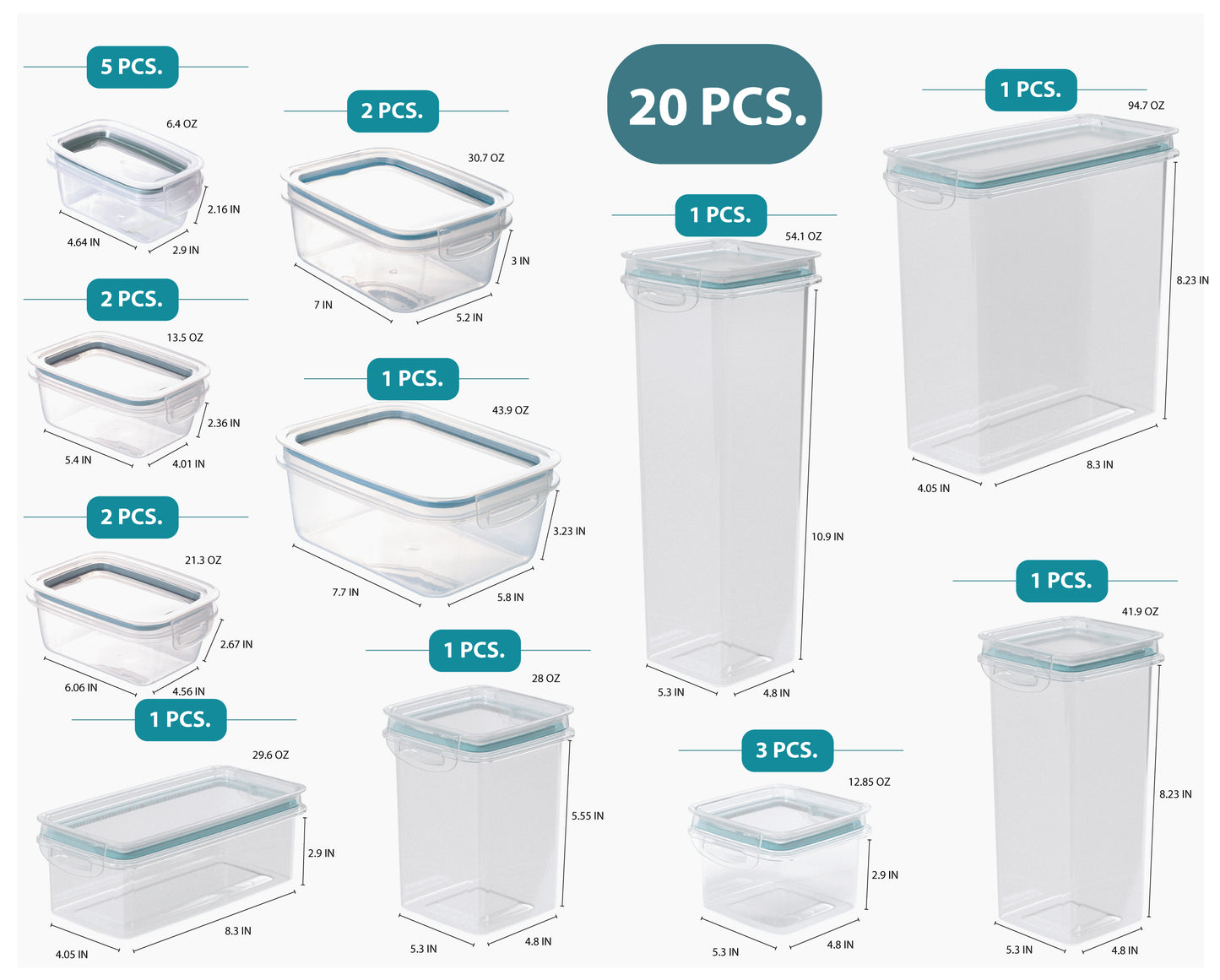 Air Tight Sealable Hermetic Plastic Containers for Food and Cereal Storage