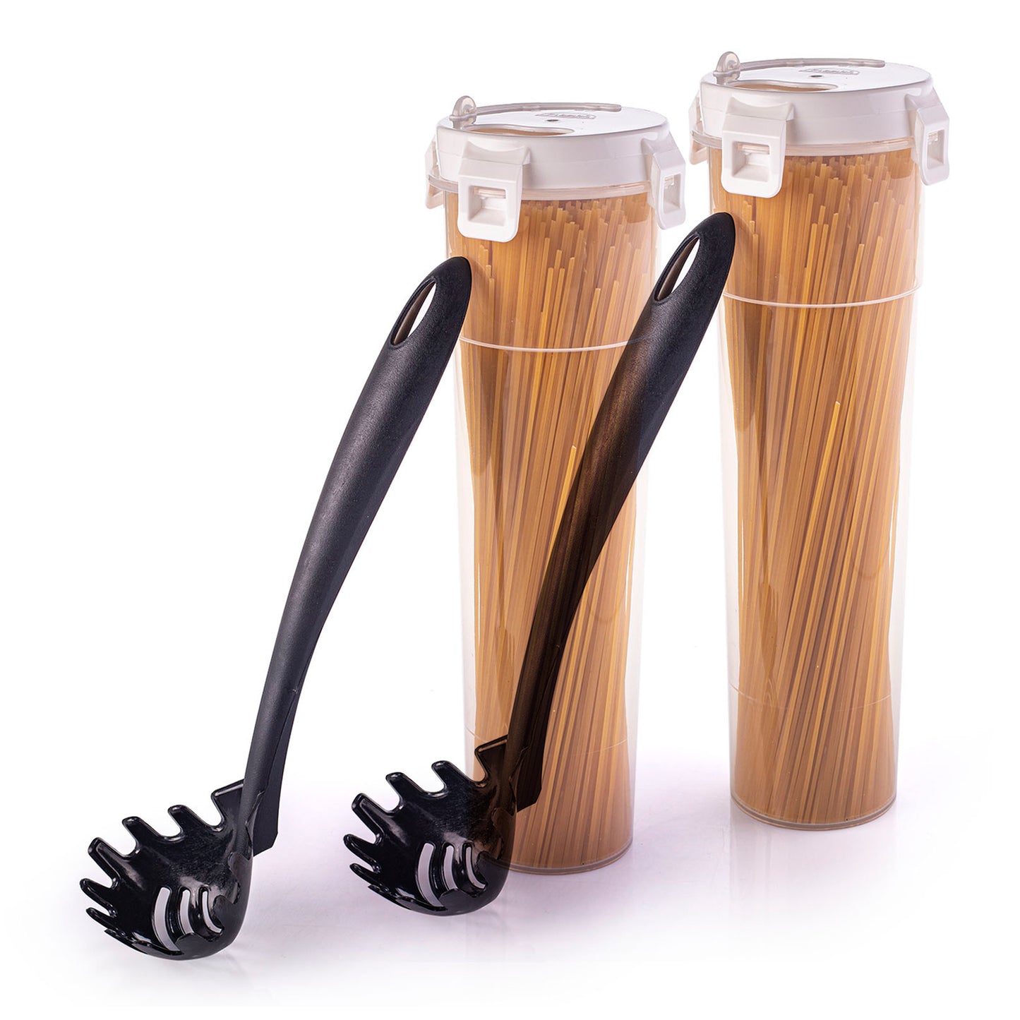 Set of 2 Airtight Spaghetti Pasta Container with 2 Plastic Pasta Servers