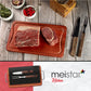 Meistar Premium Wooden Cutting Board with Stylish Metallic Handles - Includes BBQ Stainless Steel Knife and Fork Set