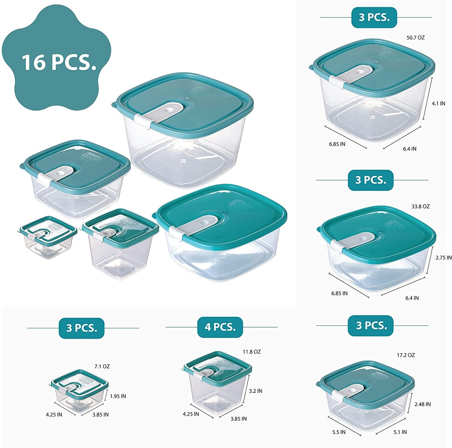 Plastic Food Storage Containers w/attached Lids. Multi sizes Containers