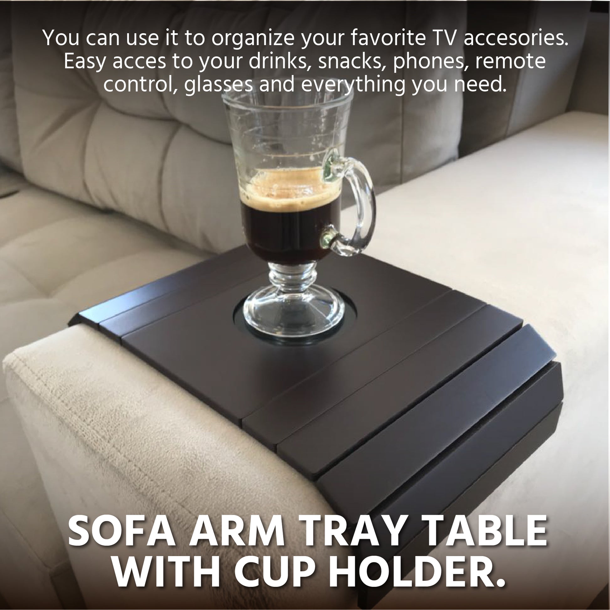 Sofa Couch Tray Table With Cup Holder