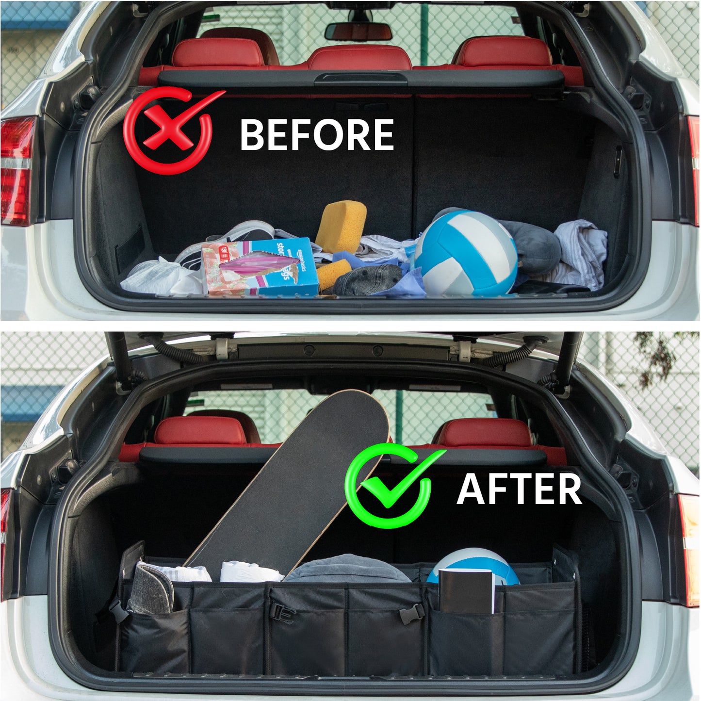 meistar Multi Compartments Collapsible Portable Car Trunk Organizer and Storage for Auto, SUV Truck, Minivan with a Cooler Bag.