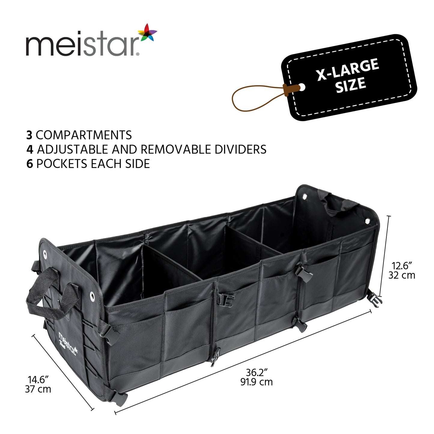 meistar Multi Compartments Collapsible Portable Car Trunk Organizer and Storage for Auto, SUV Truck, Minivan with a Cooler Bag.